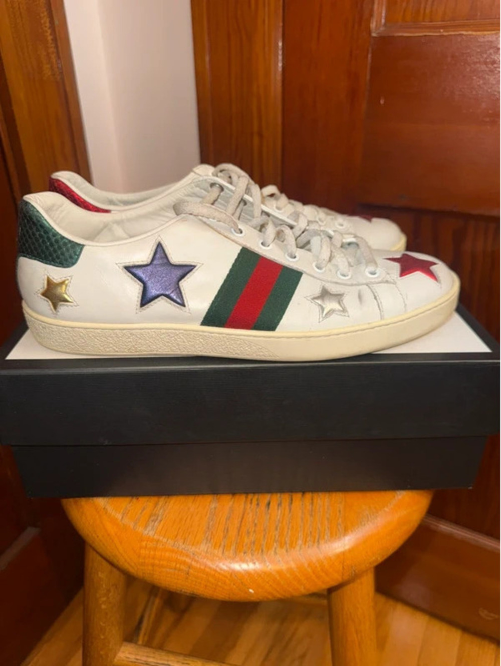 Gucci Ace Stars White Leather Sneakers Size 40 | 454562 DOP50 9076